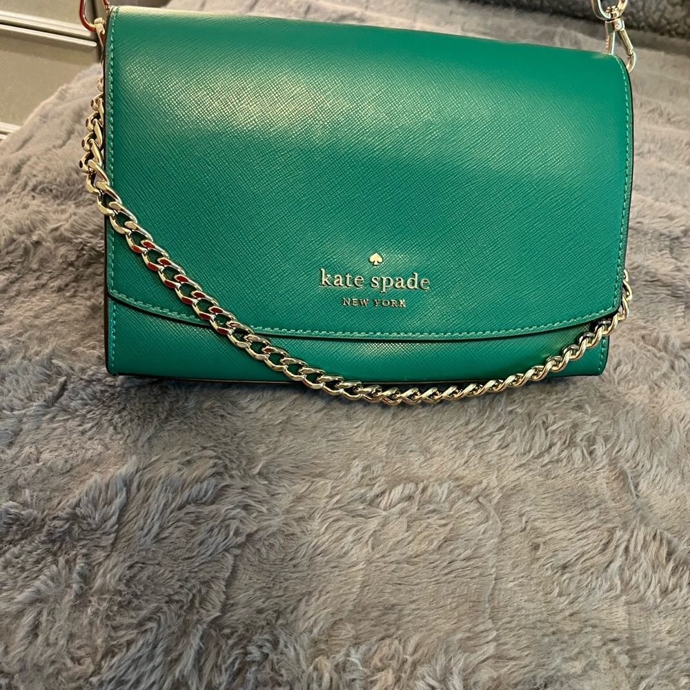 Kate Spade Emerald Green Crossbody Bag with Gold Chain